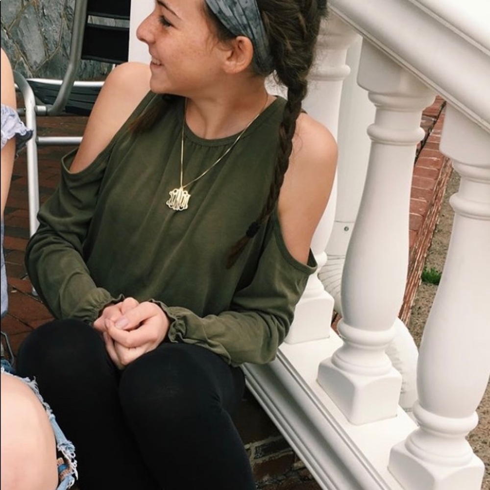 Olive Green Cold Shoulder Shirt